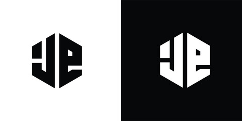 Letter J E polygon, Hexagonal minimal and professional logo design on black and white background