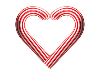 Realistic Xmas candy cane in love symbol isolated on transparent backdrop. 3D