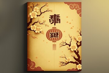 Beautiful happy chinese new year greeting card design