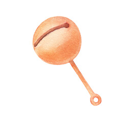 Baby rattle toy. Watercolor hand drawn illustration isolated on white.