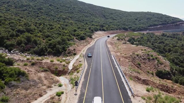 Aerial View Of Car Merging Onto The Freeway, Emergency Stop