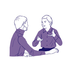 minimalistic hand drawn illustration of two women having a discussion about work