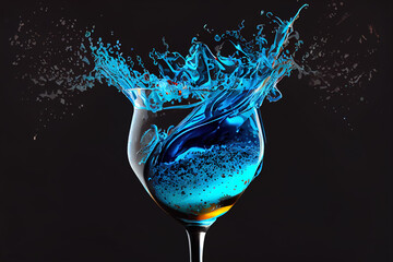 blue cocktail in a glass. 3d illustration. Generative AI