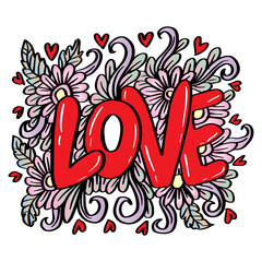 Obraz premium Drawing Doodle Love, hand drawn love with floral decoration.