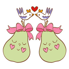 Pair of pear love birds couple Valentine's day illustration