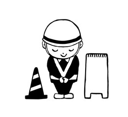 工事中可愛いモノクロイラスト