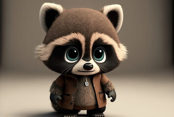 3D Cartoon Raccoon Character Wearing Jacket
