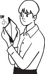 Cartoon sad office man with no money in his pocket