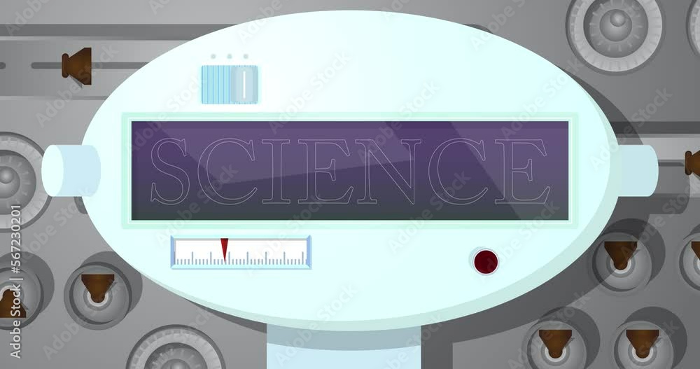 Poster robot eye showing science text. animated video. future robotics cartoon animation.