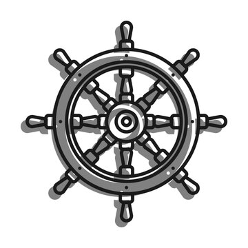 Steering Wheel Ship filled with gray color icon, Fishing Boat. Yacht Management At Sea. Simple black and white vector