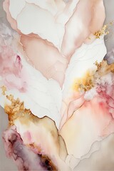 alcohol ink painting, blush, white abstract, pastel tones with golden cracks, AI assisted finalized in Photoshop by me