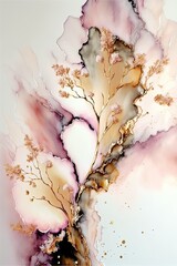 alcohol ink painting, blush, white abstract, pastel tones with golden cracks, AI assisted finalized in Photoshop by me