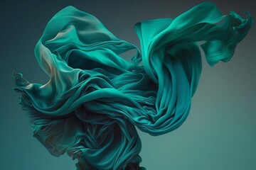 Teal Fabric flowing in the wind with a teal background