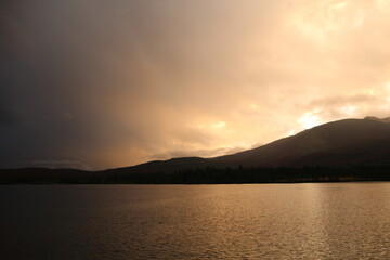 sunset over the lake, Jasper National Park, Alberta