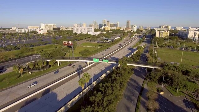 4K Aerial Drone Video of Interstate 375 next to MLB Tropicana Stadium in Downtown St. Petersburg, FL