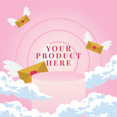 Valentine Day Podium in pink fluid gradient background for product presentation 