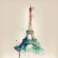 Fototapeta na wymiar watercolor, Eiffel tower, minimalist illustration, AI assisted finalized in Photoshop by me