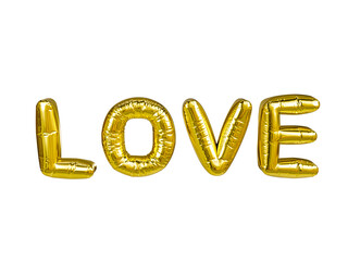 Love  Golden Foil Balloon 3D rendering isolated on transparent background.