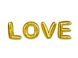 Love  Golden Foil Balloon 3D rendering isolated on transparent background.