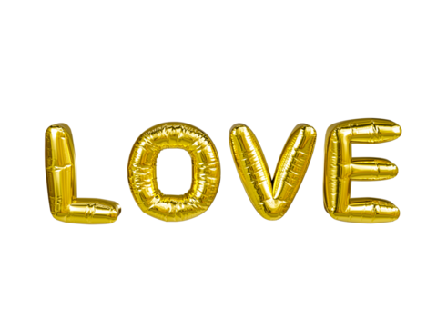 Love Golden Foil Balloon 3D rendering isolated on transparent background.