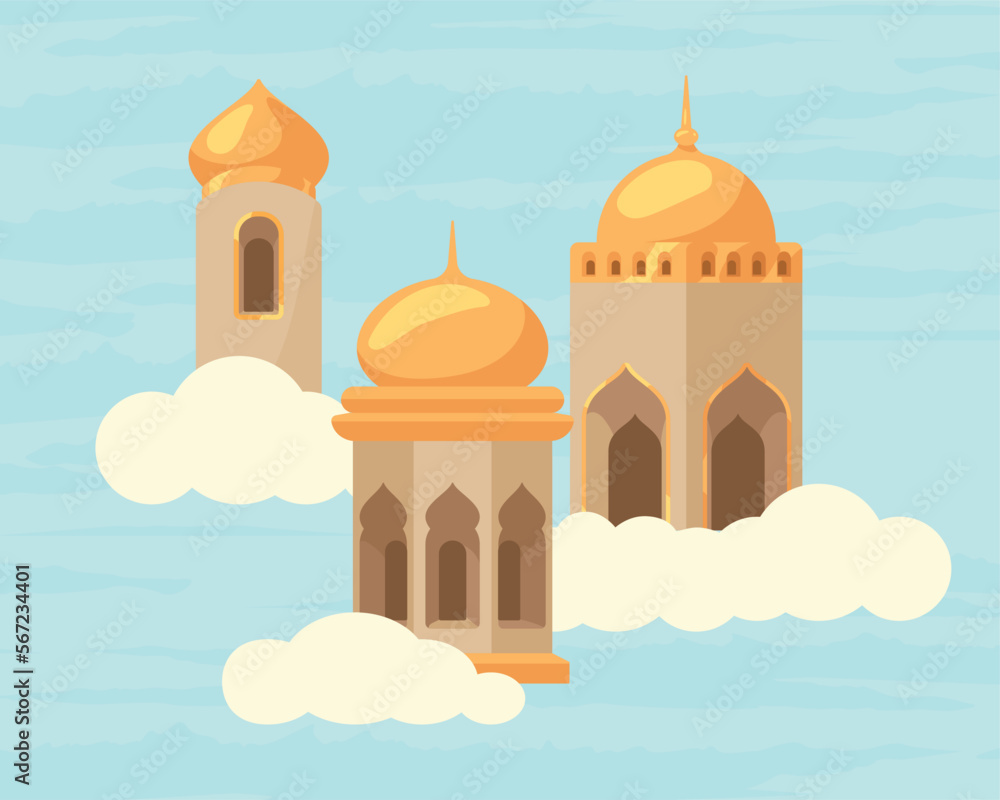 Poster mosques facades in clouds