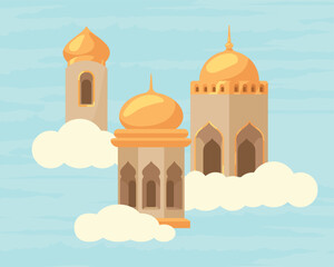 mosques facades in clouds