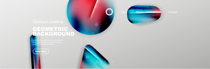 Geometric shapes composition geometric abstract background. 3D shadow effects and fluid gradients. Modern overlapping forms