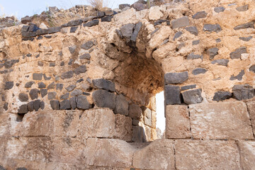 Remains  of the outer walls on the ruins of the great Hospitaller fortress - Belvoir - Jordan Star - located on a hill above the Jordan Valley in Israel