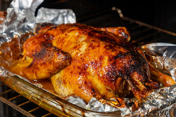 Appetizing roast turkey in the oven.