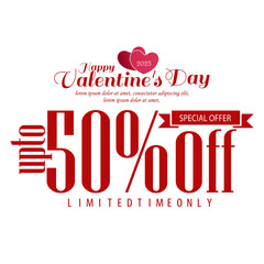 Fototapeta na wymiar Valentine's day sale special offer advertising banner for holiday shopping. Up to 50% off. Vector