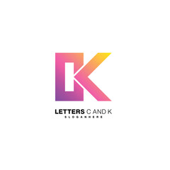 letter c and k logo gradient color design template