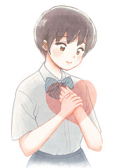 福祉教育向けイラスト・心と体について考える思春期の学生