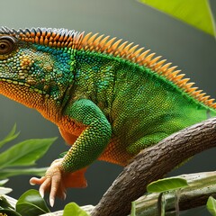 Fototapeta premium A camouflaged chameleon blending into its surroundings1, Generative AI