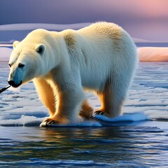 Obraz na płótnie Canvas A polar bear catching fish in the Arctic1, Generative AI