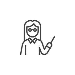 Female teacher with pointer stick line icon
