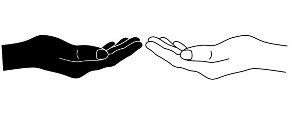 outline silhouette asking hand icon set isolated on white background