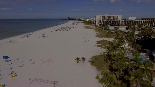 4K Drone Video of Beach Cabanas and Umbrellas at Bellwether Resort on the Gulf of Mexico in St. Pete Beach, Florida