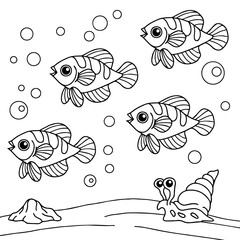 design aqua fish outline coloring page for kid