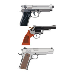 Vector illustration sets of weapons guns. Military weapons, set gun pistols, automatic firearm, sniper guns. Army or soldiers weapon elements.