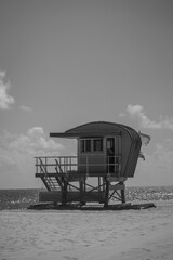 lifeguard hut on the beach black and white miami 