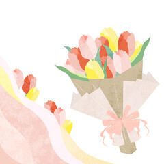 チューリップの花束のプレゼント手描き水彩風イラスト