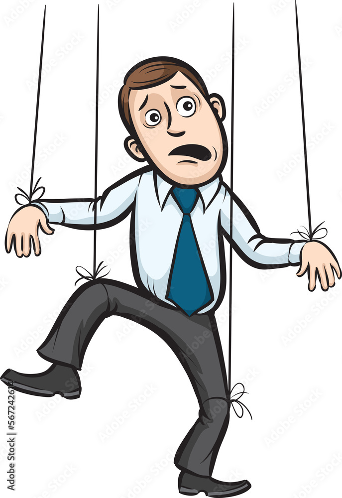 Poster businessman as a puppet on strings - png image with transparent background