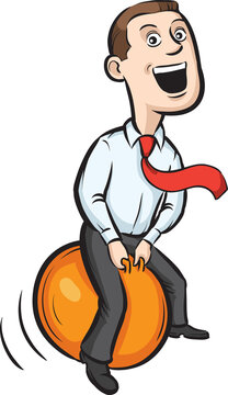 Businessman Bouncing On Space Hopper - PNG Image With Transparent Background