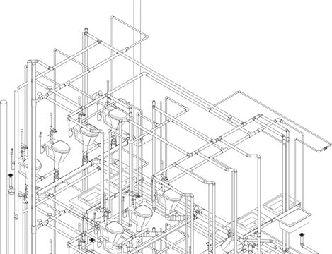 3D illustration of sanitary piping