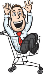 businessman rolling in a basket trolley - PNG image with transparent background