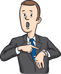 caricature businessman checking the time on his watch - PNG image with transparent background