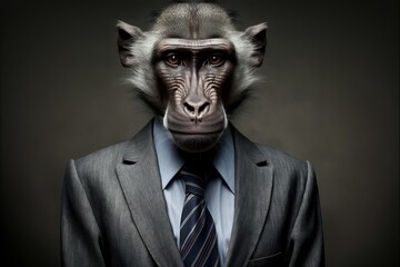 Portrait of a Baboon dressed in a formal business suit. Generative AI