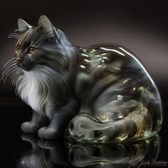 Norwegian Forest Cat Cat Crystal And Glass Art (generative AI)
