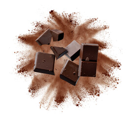 Exploding Chocolate,Broken chocolate bar, white background