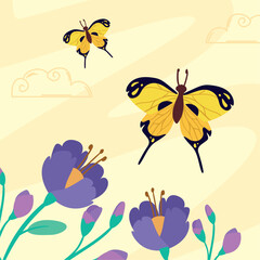 yellow butterflies and flowers